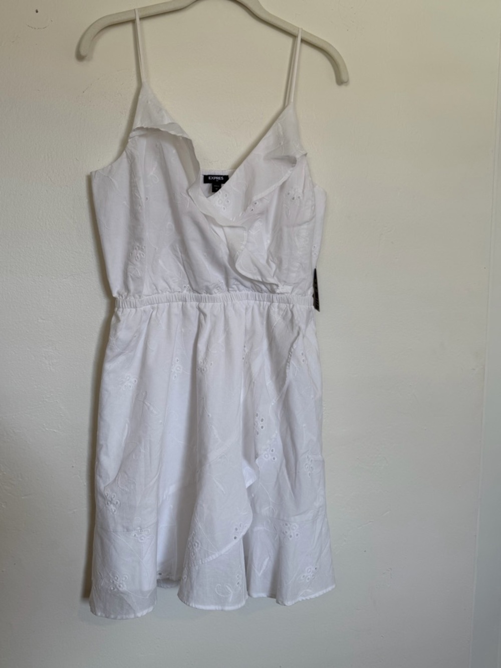 NWT Express White Eyelet Wrap-Front Mini Dress
